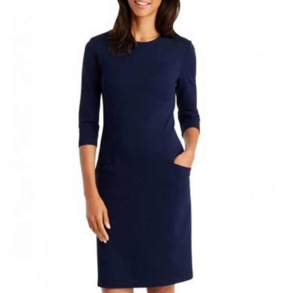 J. McLaughlin Catalyst Dress NWT Navy Cream Colorblock Pockets Size Medium - Picture 5 of 10